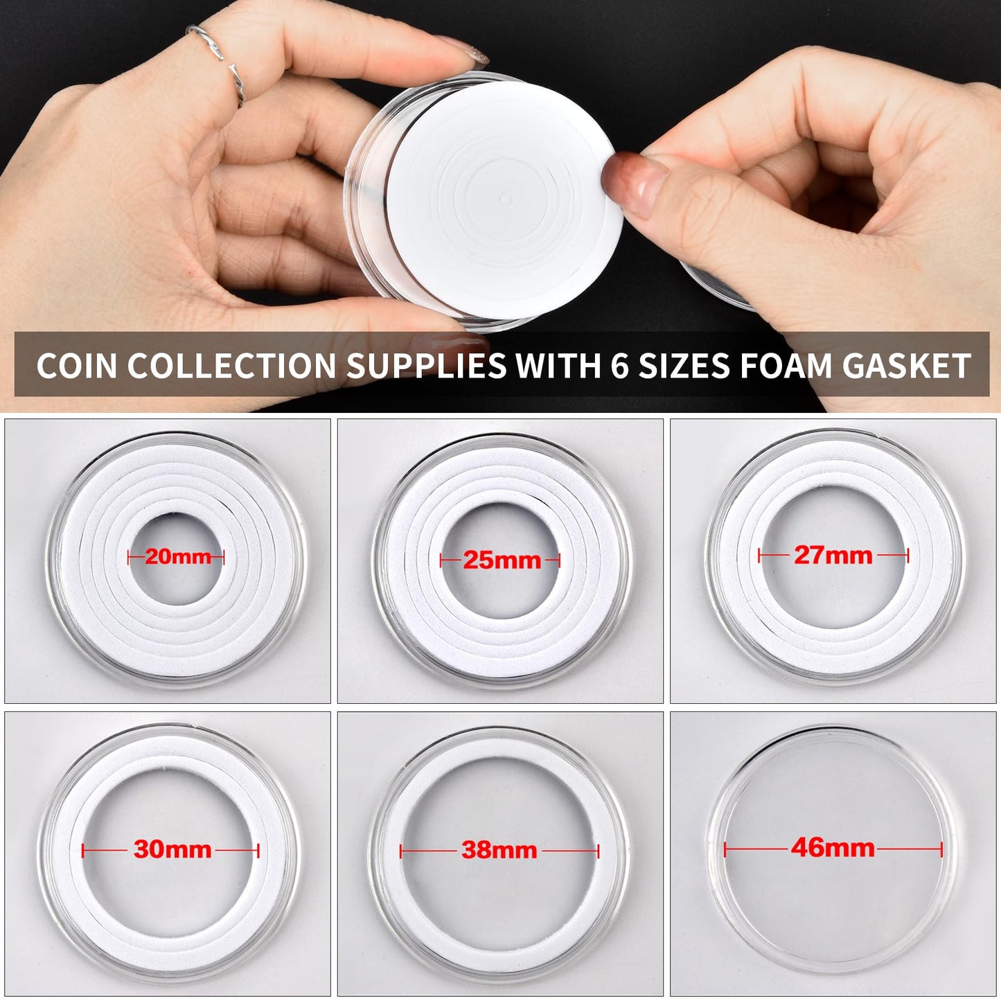 Coin Collector Case Holder with 141 pcs Capsules with Foam Gaskets & 220 Dollar Bill Sleeve - All-in-One Coin Collection Supplies Storage Organizer Box for Secure Coin and Paper Money Display- Black