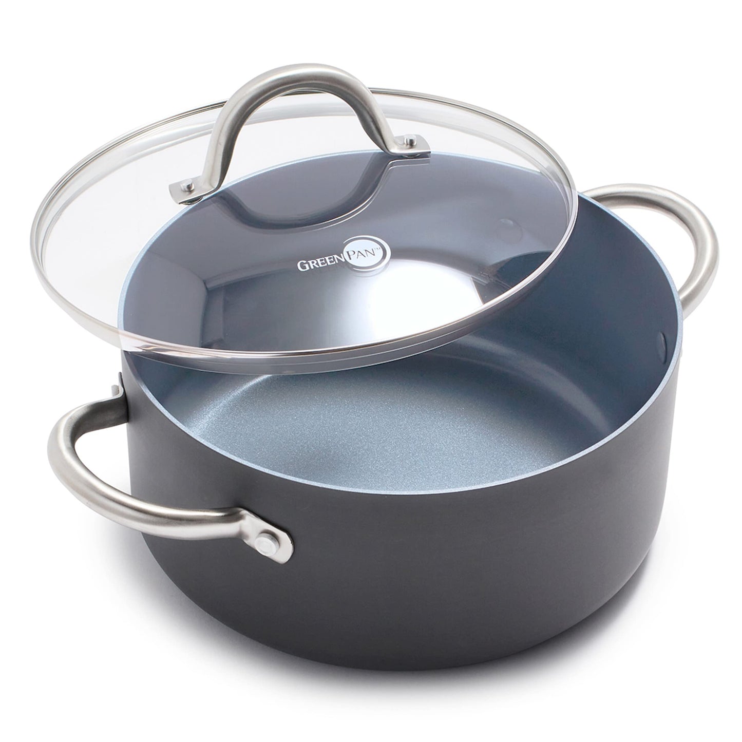 GreenPan Lima Hard Anodized 5QT Stock Pot with Lid, Healthy Ceramic Nonstick, PFAS-Free Nontoxic Pots and Pans, Oven & Broiler Safe Cookware, Stainless Steel Handles, Gray