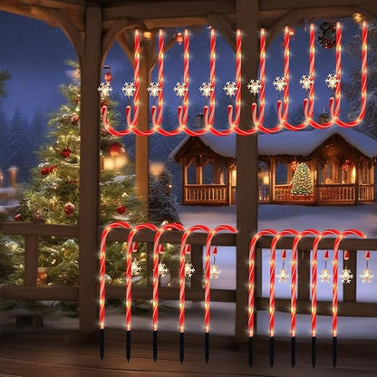Solar Christmas Lights Outdoor Decorations, 20 Pack Solar Christmas Candy Cane Lights with Snowflake, Outdoor Waterproof Christmas Pathway Lights for Patio, Garden, Yard, Street, Park, Holiday