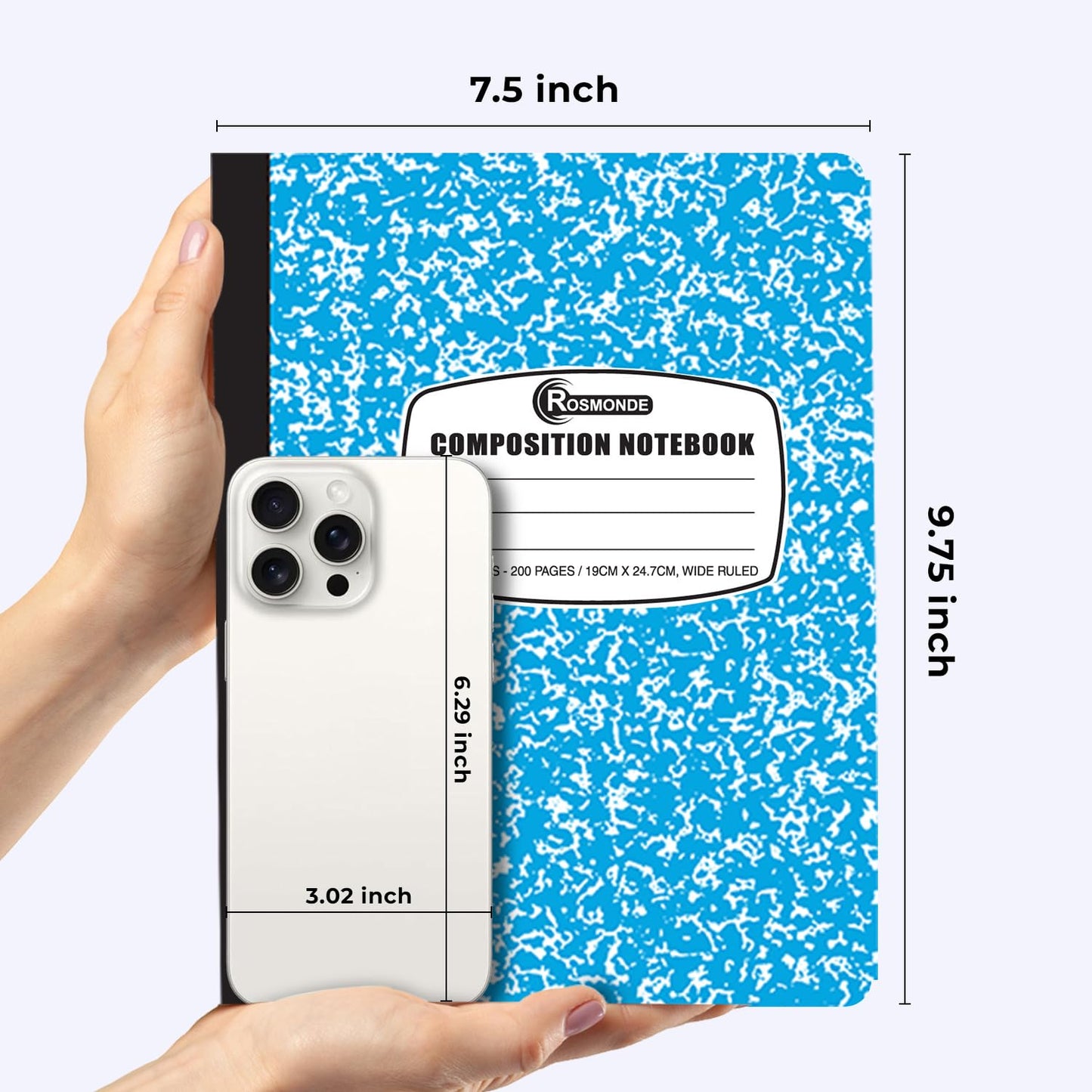 Rosmonde 5 Pack Composition Notebook Wide Ruled, 200 Pages (100 Sheets), 9-3/4x7-1/2, Notebooks for Work, Back to School Supplies, Hard Cover Composition Books, Notebooks for Women, Colors May Repeat