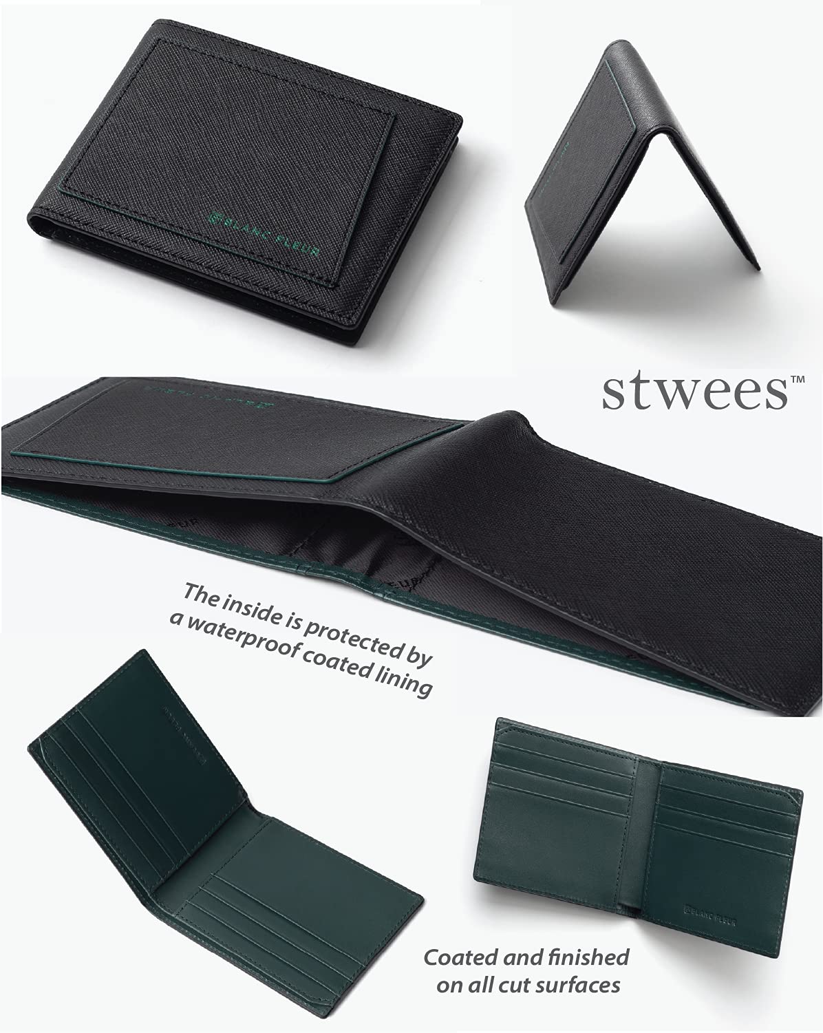 maskfactory stwees bifold leather wallets - Ultra slim, RFID, Front pocket, slim, ID window (Pocket style E, Brown)