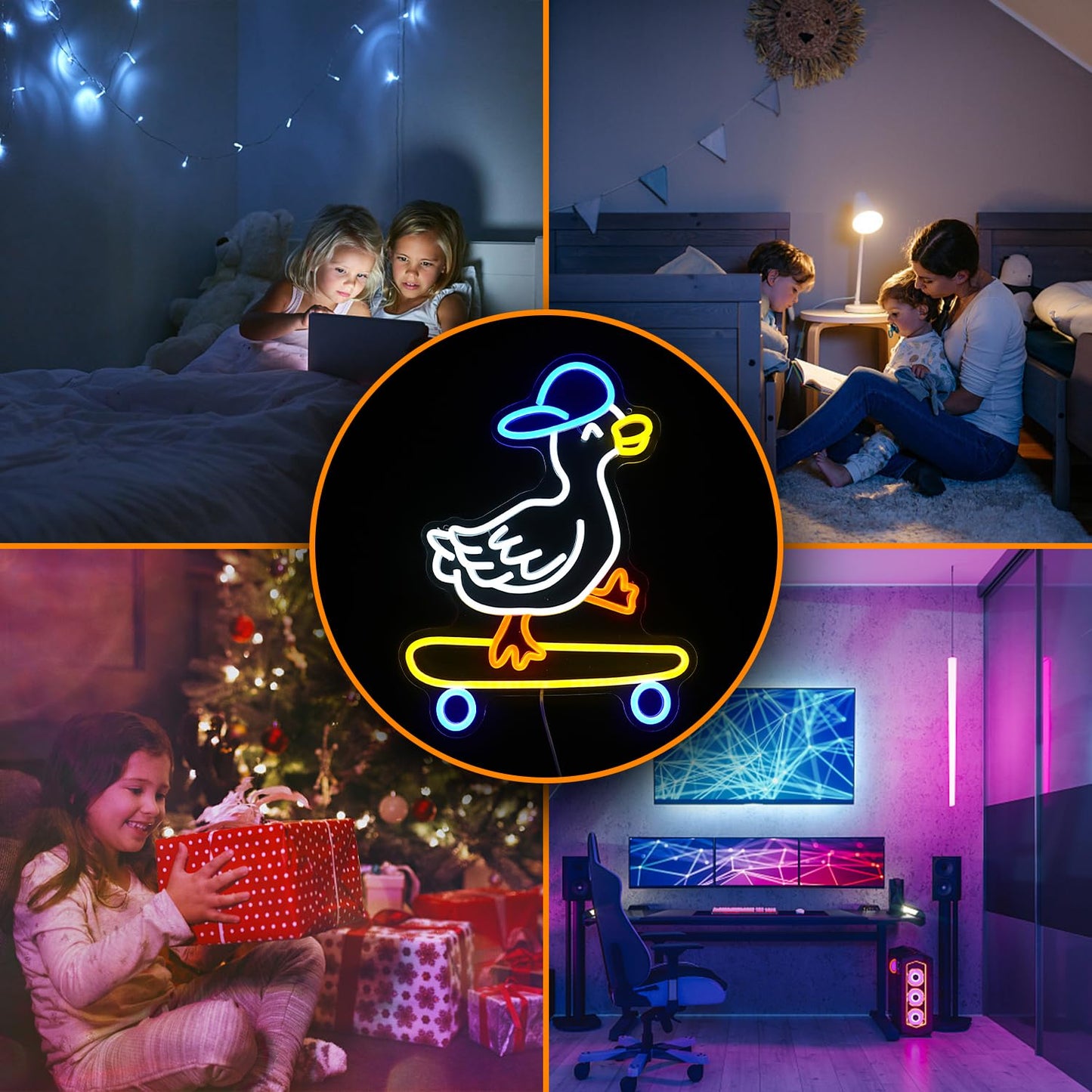 Skateboard Duck Neon Sign Dimmable LED Happy Duck Neon Light USB Powered Hat Duck Light Up Sign for Living Room Bedroom Art Wall Decor Boy Girl Gifts (16.5”*12.6”)