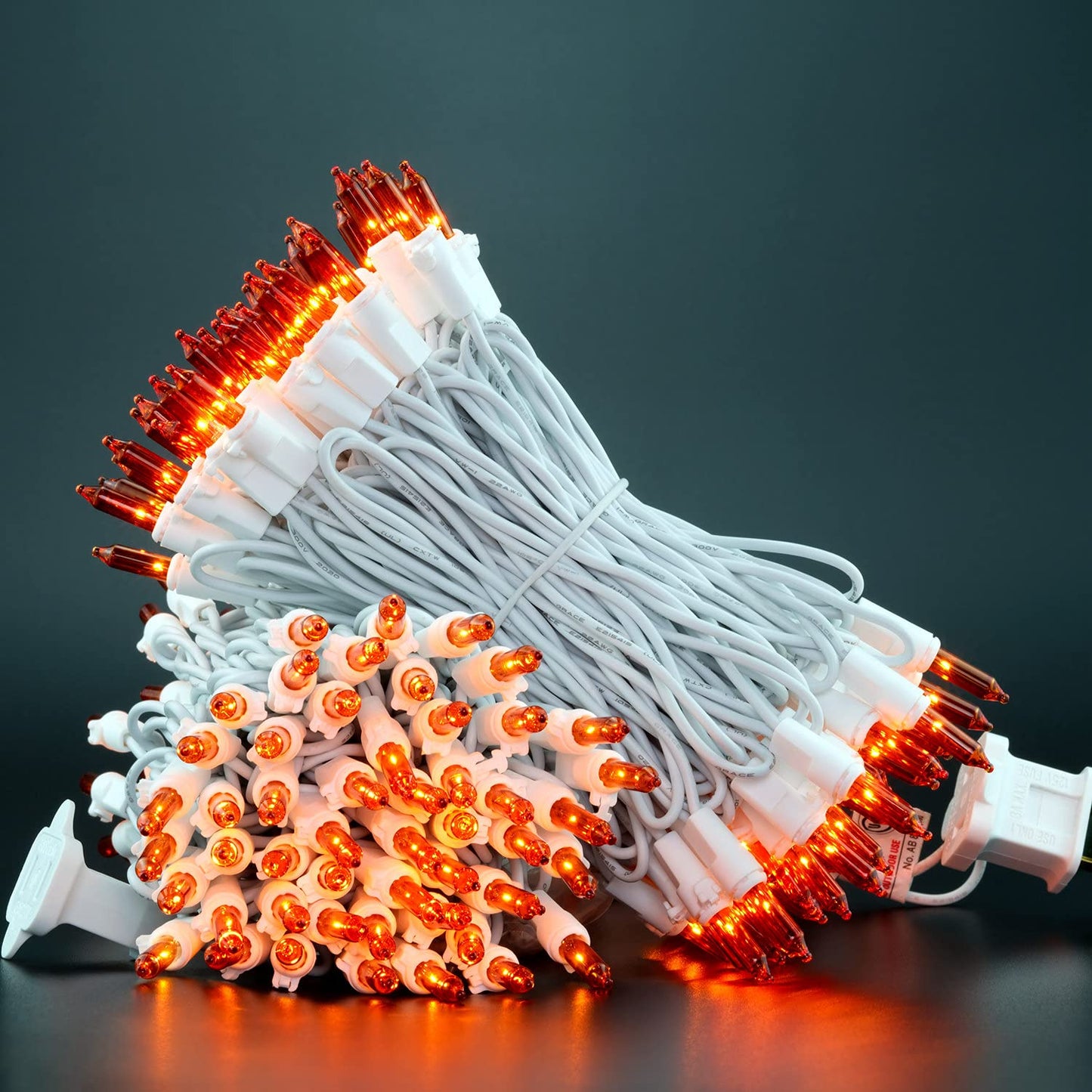 YULETIME 200 Orange Christmas String Lights, 2-Set 33 ft 100 ct White Wire