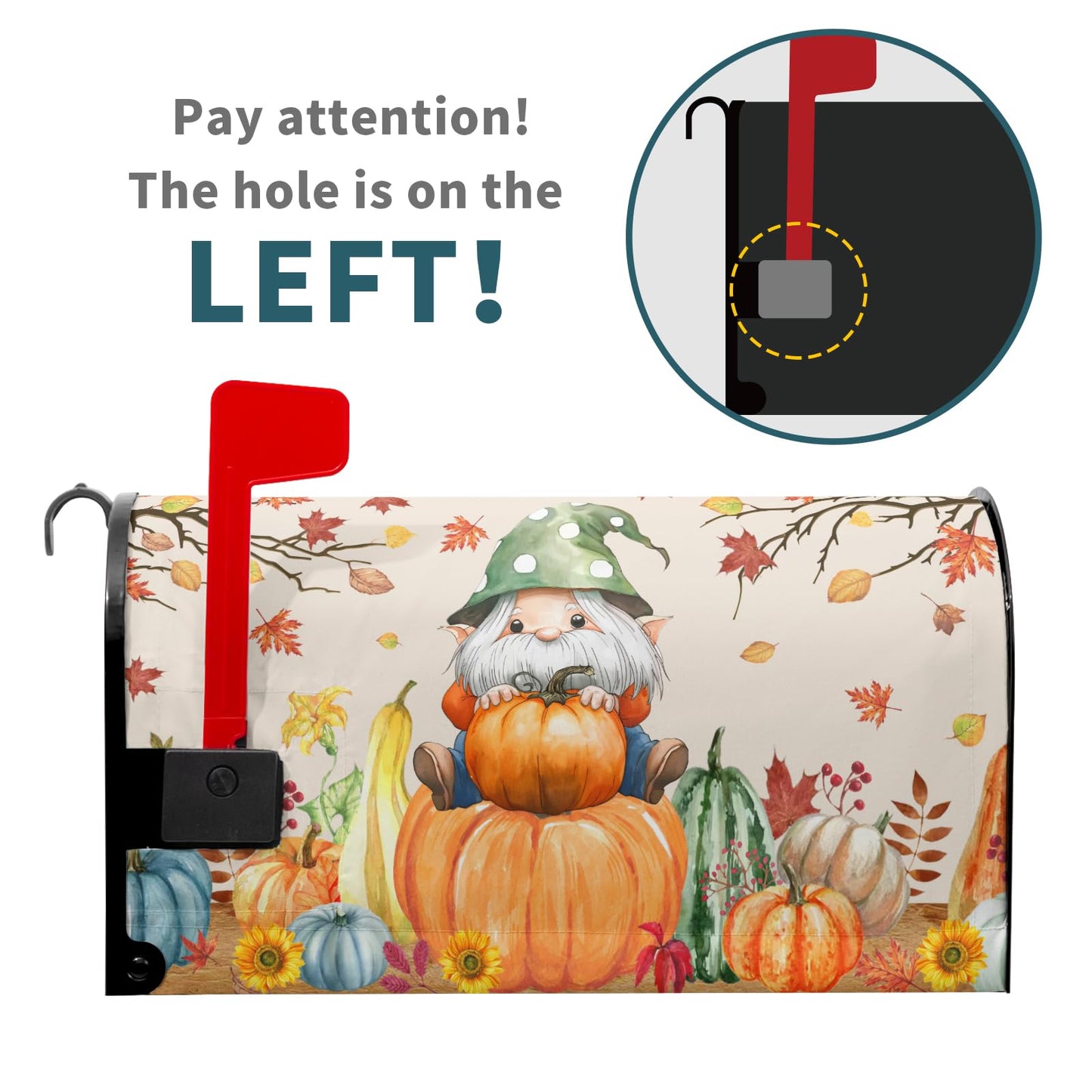 Fall Gnome Mailbox Cover - Magnetic Autumn Pumpkin Decor - Large Size 25.5 x 21 Inch - Waterproof - For Outdoor Garden Yard Home