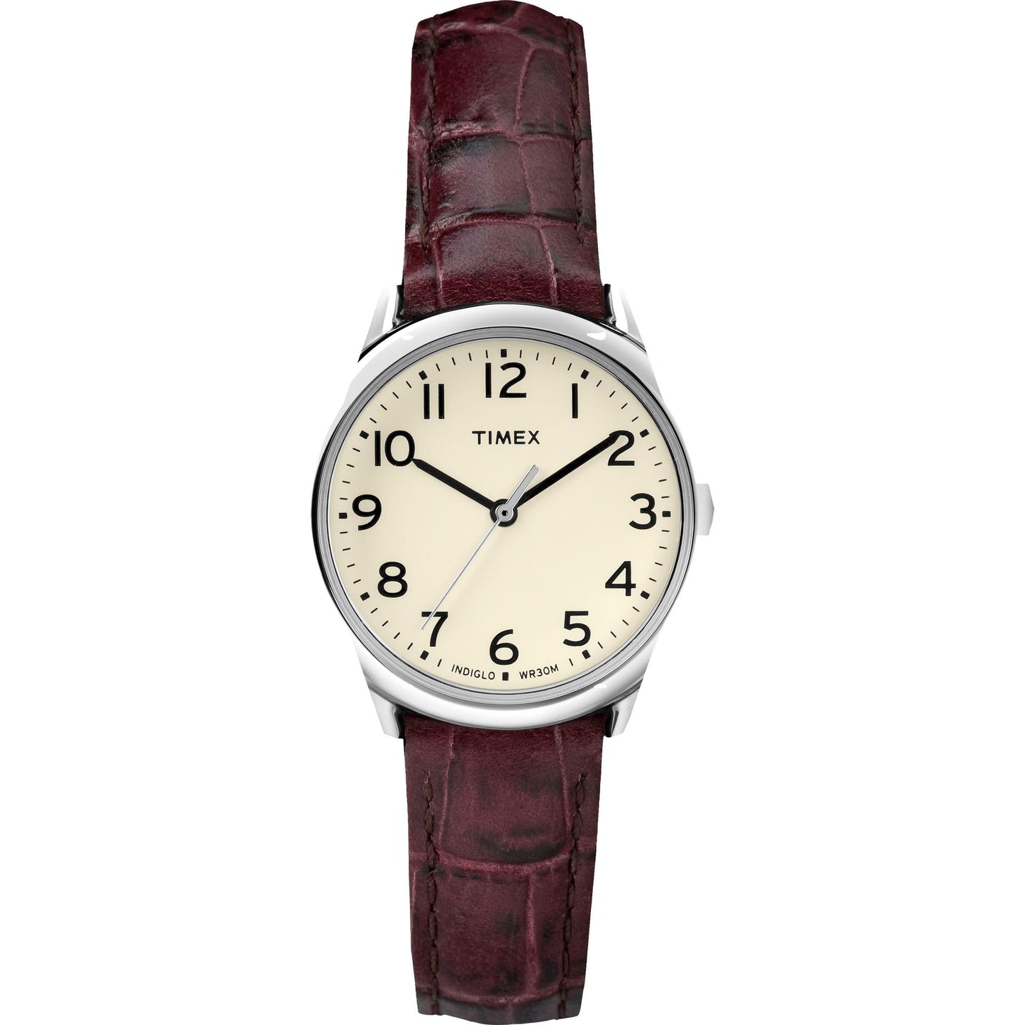 Timex Women's Easy Reader 30mm Watch – Silver-Tone Case Cream Dial with Brown Croco Leather Strap