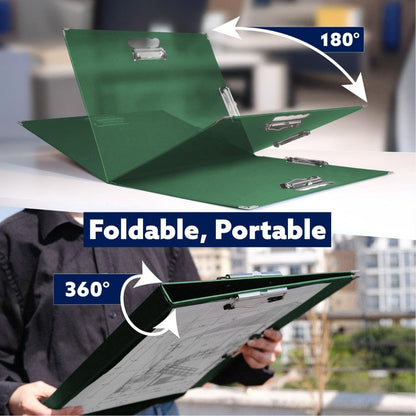 18x24 Clipboard - Foldable 18x24 File Folder & Drawing Board - Folds to 11x17 Clipboard, 4 Clips, Corner Protectors, Portable Art Portfolio, Architecture Folder, 11x17 Binder, Portfolio Binder (Green)