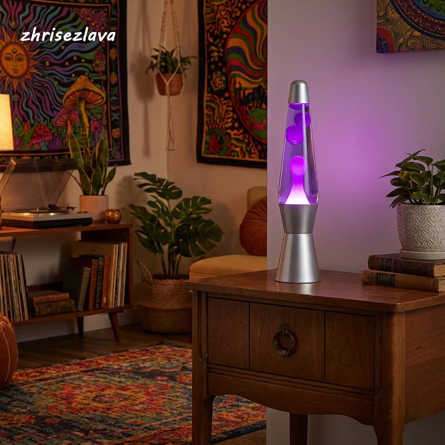 zhrisezlava 16 Inch Liquid Motion Lamps, Purple Wax Purple Liquid, Silver Base Motion Light, Relaxing Night Light, Retro Home Decor for Bedroom Office, Cool Gifts for Adults Kids.(2hao)