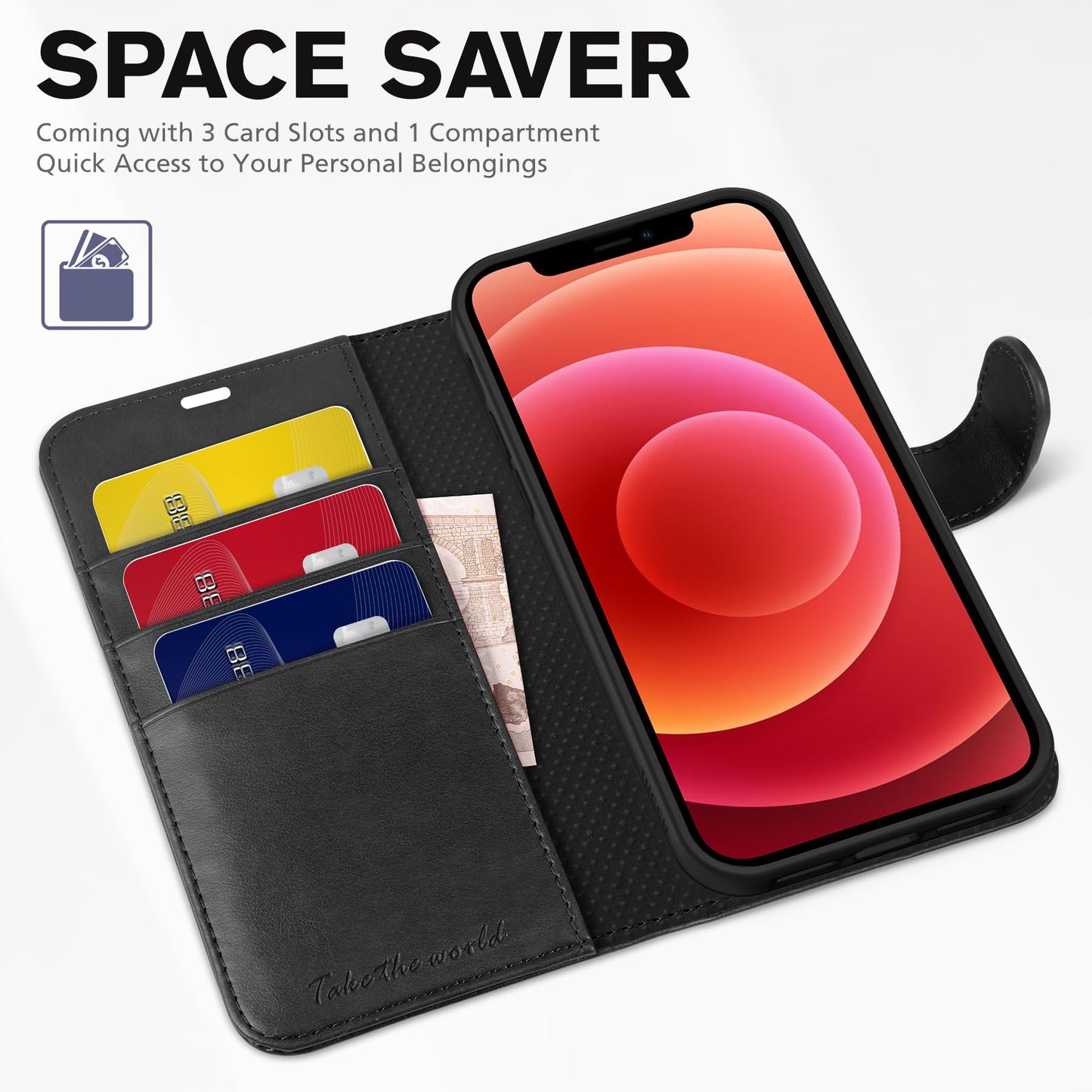 TUCCH Wallet Case for iPhone 12 Mini 5G, RFID Blocking Card Slot Stand [Shockproof TPU Interior Protect Case], PU Leather Magnetic Flip Folio Cover Compatible with iPhone 12 Mini 5.4-inch, Black