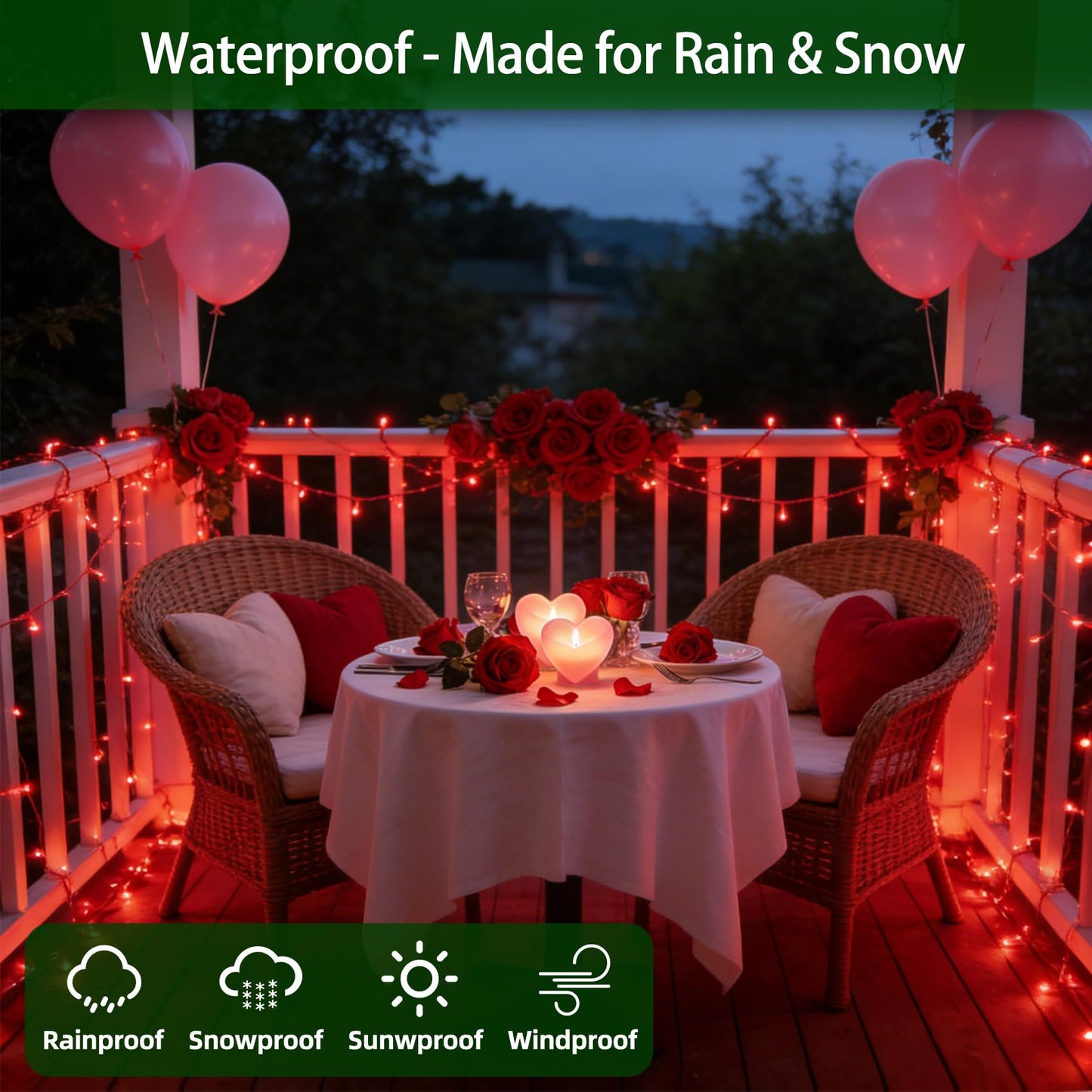 QUHUATU 300LED Valentine Lights, 75ft Indoor Outdoor Valentines Day Decorations with 12 Modes, Red Christmastree Lights with Timer Dimmable Connectable for Fence Garden Xmas Wedding Party Decor Red