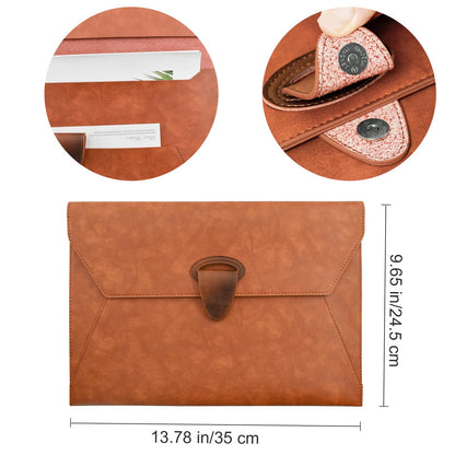 VANRA PU Leather File Folder Document Organizer Holder Waterproof Filing Envelope Case with 2 Pockets, A4 Portfolio Folder with Magnetic Snap Button Closure (Brown)