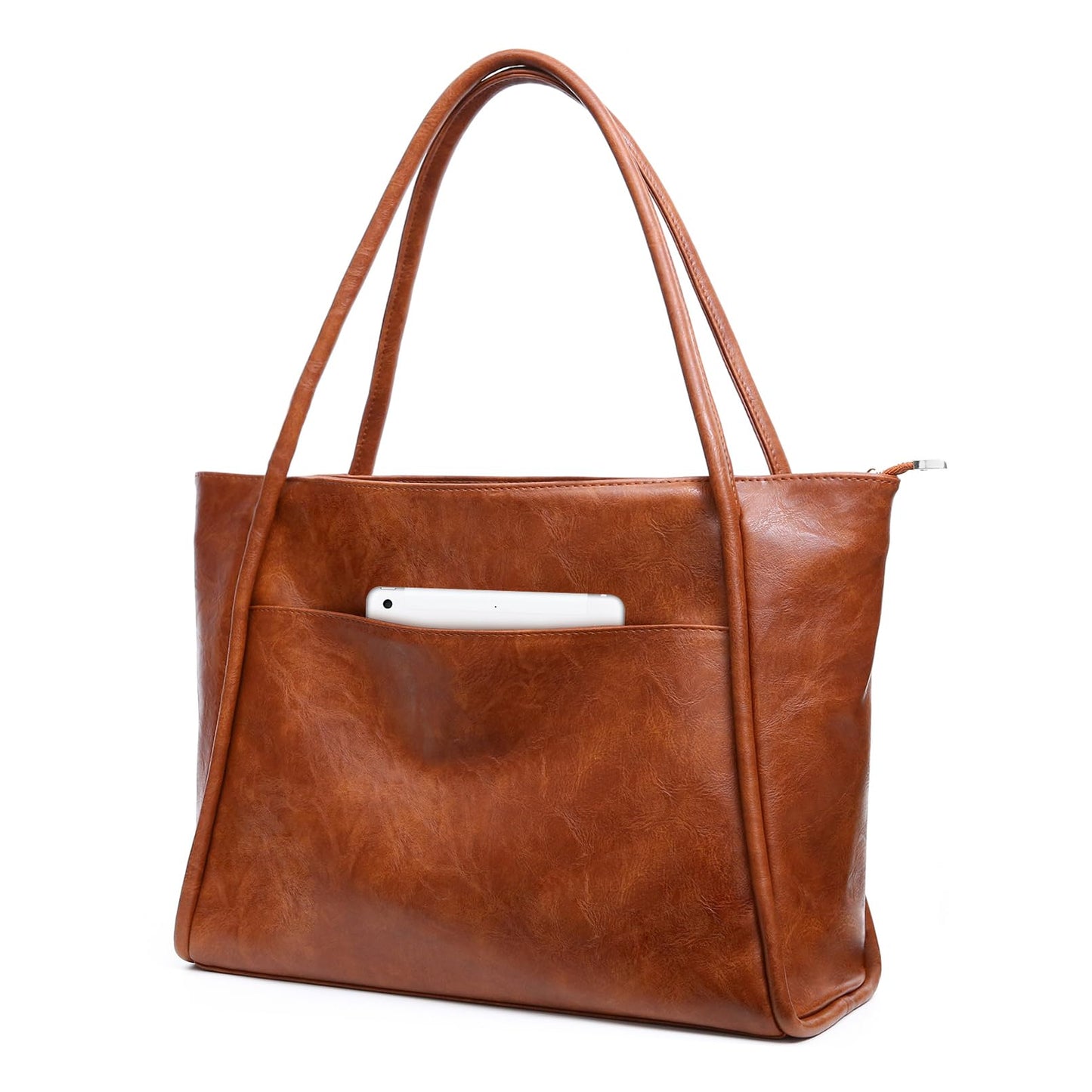 Utenwat Large Tote Bag for Women Work with Zipper 16L Vegan Leather Ladies Travel Purses and Handbags Brown