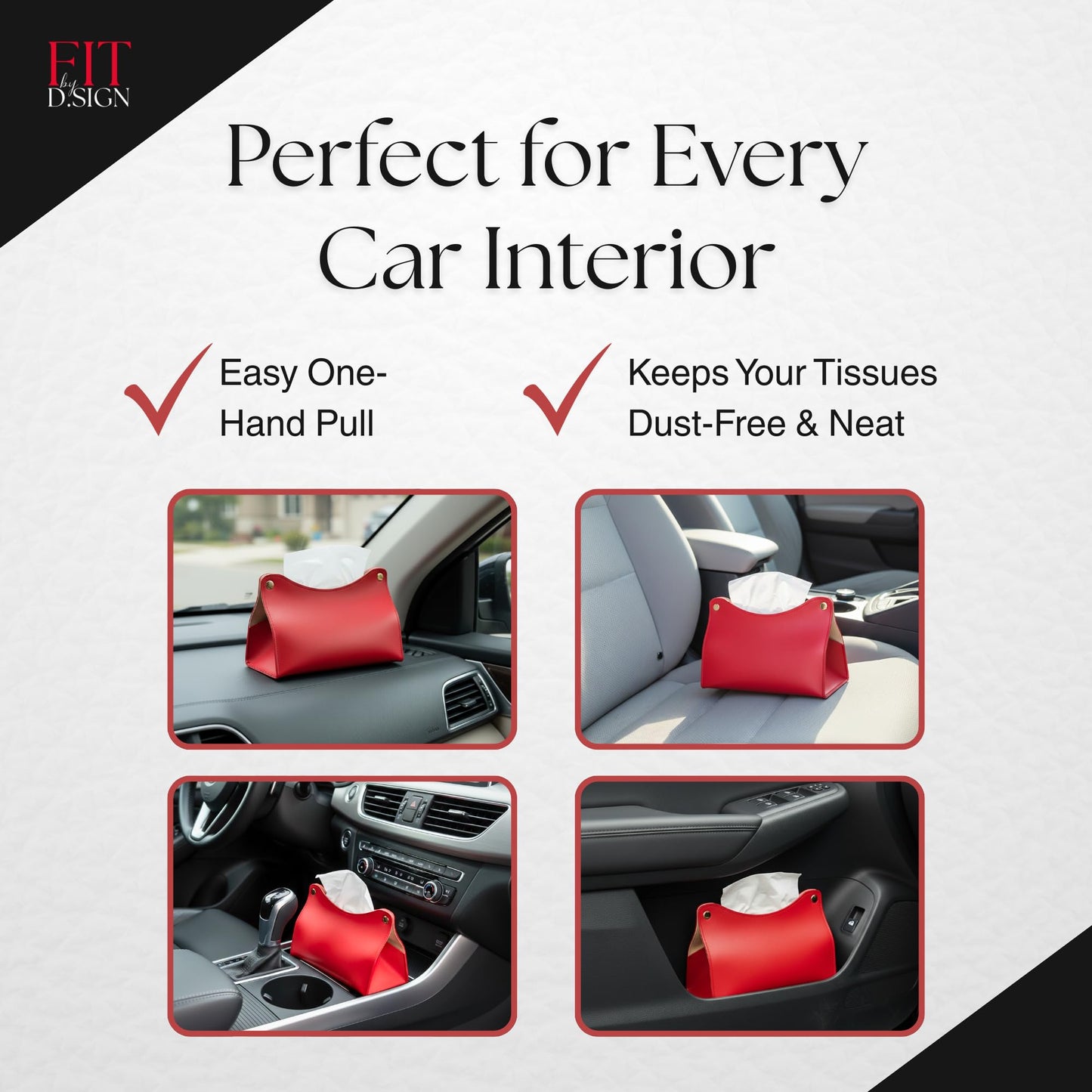 Fit By D.Sign Premium Travel Tissue Holder, Car Tissue Dispenser & Car Napkin Dispenser, Portable PU Leather Pouch for Desk, Auto or Home and Travel Use Everyday Convenience (Red)