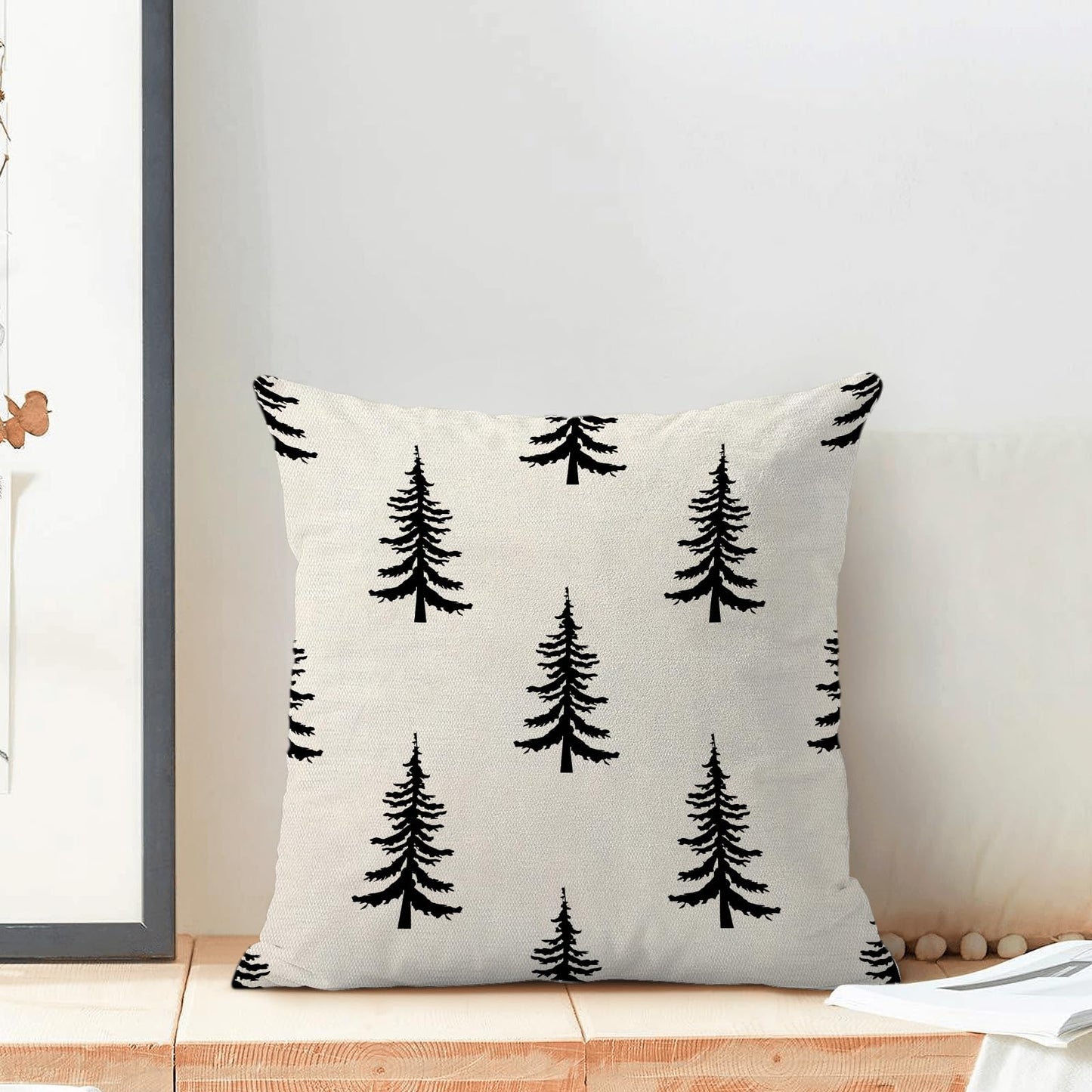 CXMEIFLY Christmas Pillow Covers 20x20 Inch Set of 2 Cream Black Christmas Tree Decor Throw Pillows Winter Xmas Holiday Outdoor Cushion Cases for Couch Bed Decorations