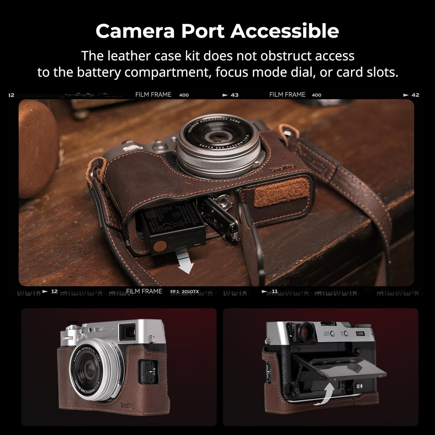 SMALLRIG Leather Case Kit for FUJIFILM X100VI, Including Half Case, Flip Cover and Shoulder Strap, Genuine Leather Material, Portable and Protecting - 4558