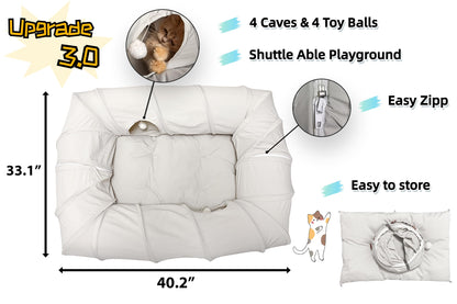XxingSheep 4 Ways Shuttled XL Cat Tunnel Bed for Indoor Cats Peekaboo Cat Cave Donut with Cool Mat