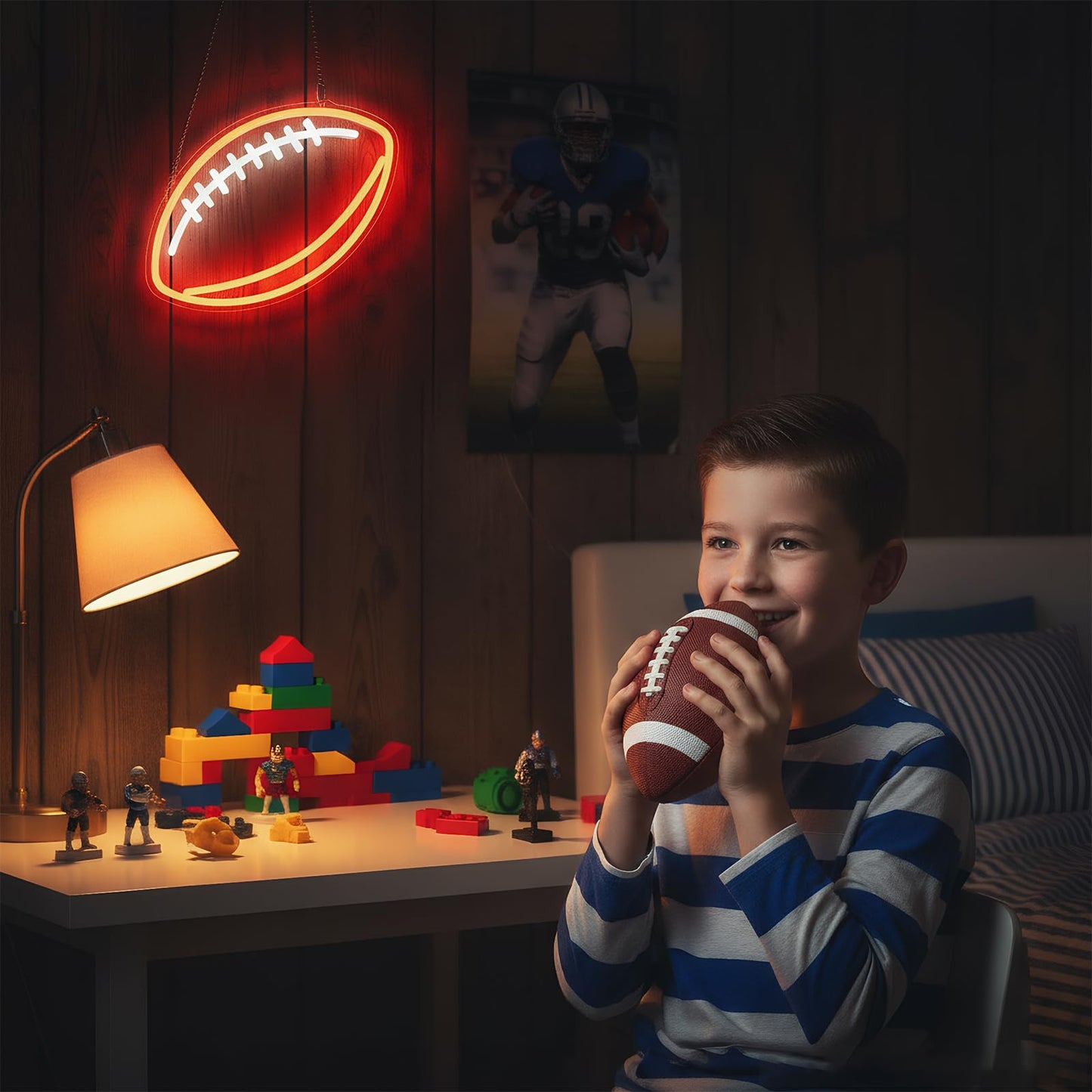 Football Neon Sign for Wall Decor, Dimmable LED Light for Bedroom Sports Room Decor, Football Gifts for Boys 8-12, 12 x 7.9 Inches