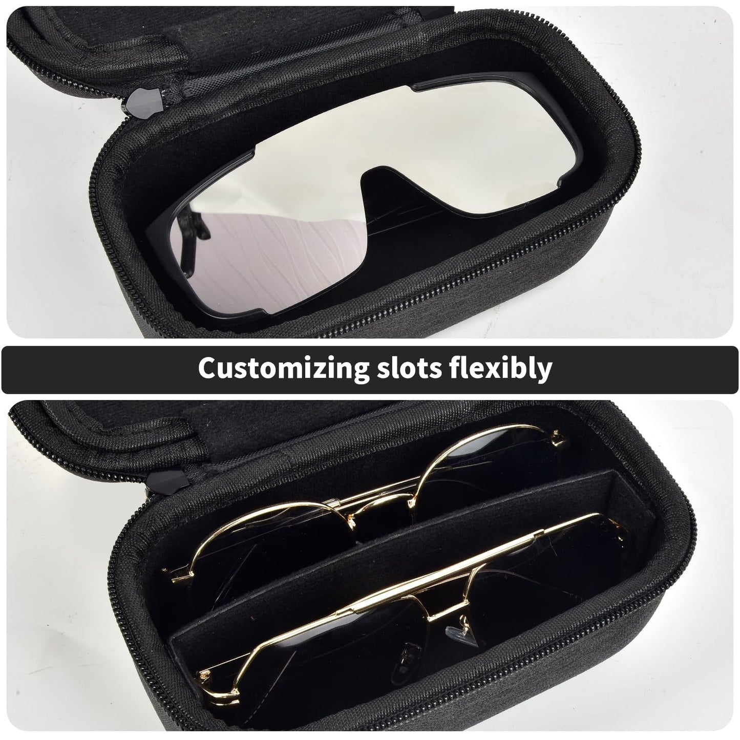 Travel Sunglass Organizer Case for Sojos/for Goodr/for Quay Polarized Sunglasses Men Women,2 Pairs Trendy Glasses Storage Box for Retro Oval/Rectangle Aviator Shady Rays Sun Glasses(Bag Only)-Black,XS