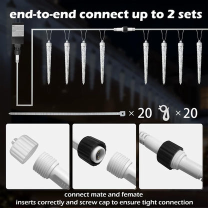 beatineon Icicle Lights for Outside,20ft 480 LEDs Crystal Meteor Shower Icicle Lights,Waterproof Plug in Hanging Icicle Christmas Lights for Christmas Garden Tree Decor