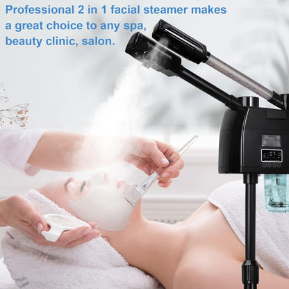 Professional Facial Steamer, 2 in 1 Facial Steamer, Esthetician Steamer with Hot&Cold Nozzle,Digital Face Steamer for Home Beauty Salon Spa