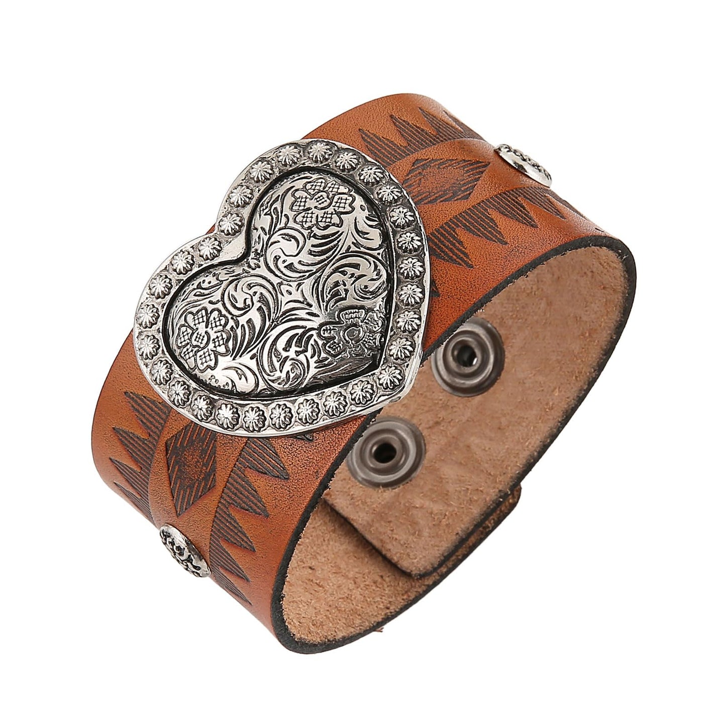 HZMAN Love Heart Leather Bracelets Punk Leather Cuff Bracelet for Men Women Adjustable Wide Wristband Bracelet Jewelry Gift