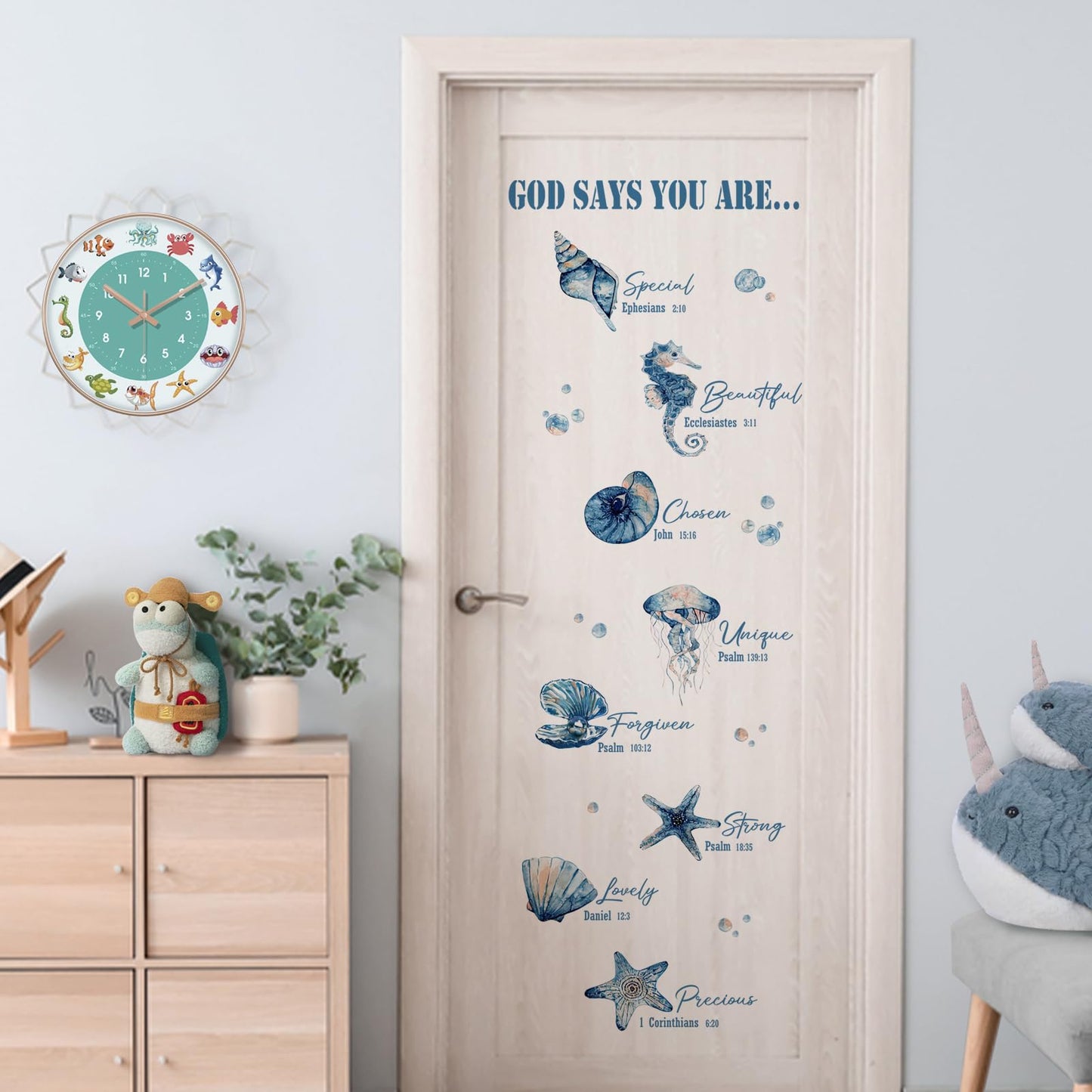 Yovkky Religious God Says You are Inspirational Wall Decals Stickers, Marine Animal Sea Shell Starfish Seahorse Jellyfish Home Bedroom Decor, Coastal Beach Ocean Living Room Kitchen Decorations Art