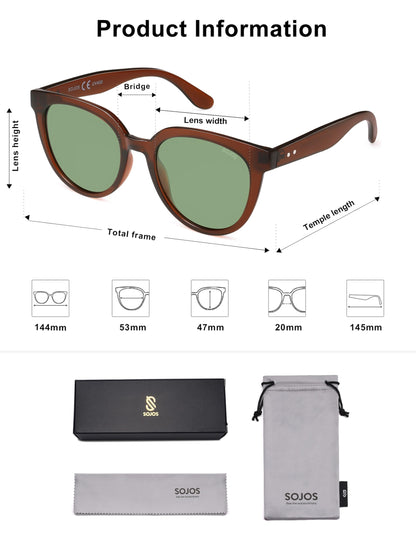 SOJOS Trendy Cat Eye Round Polarized Sunglasses for Women Fashion UV Protection Sunnies Sunglasses SJ2175