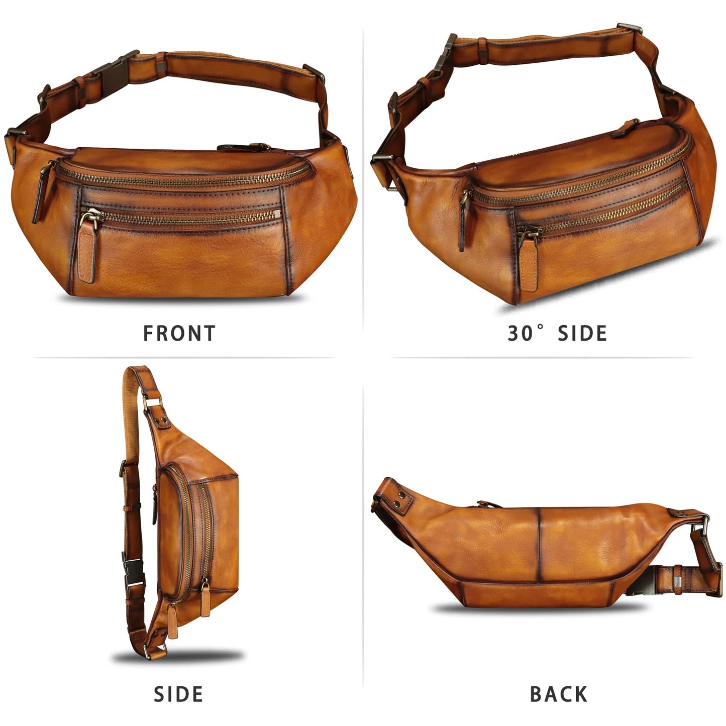 Genuine Leather Fanny Pack for Women and Men Vintage Real Leather Waist Bag Hip Bum Crossbody Sling Bags (Brown)