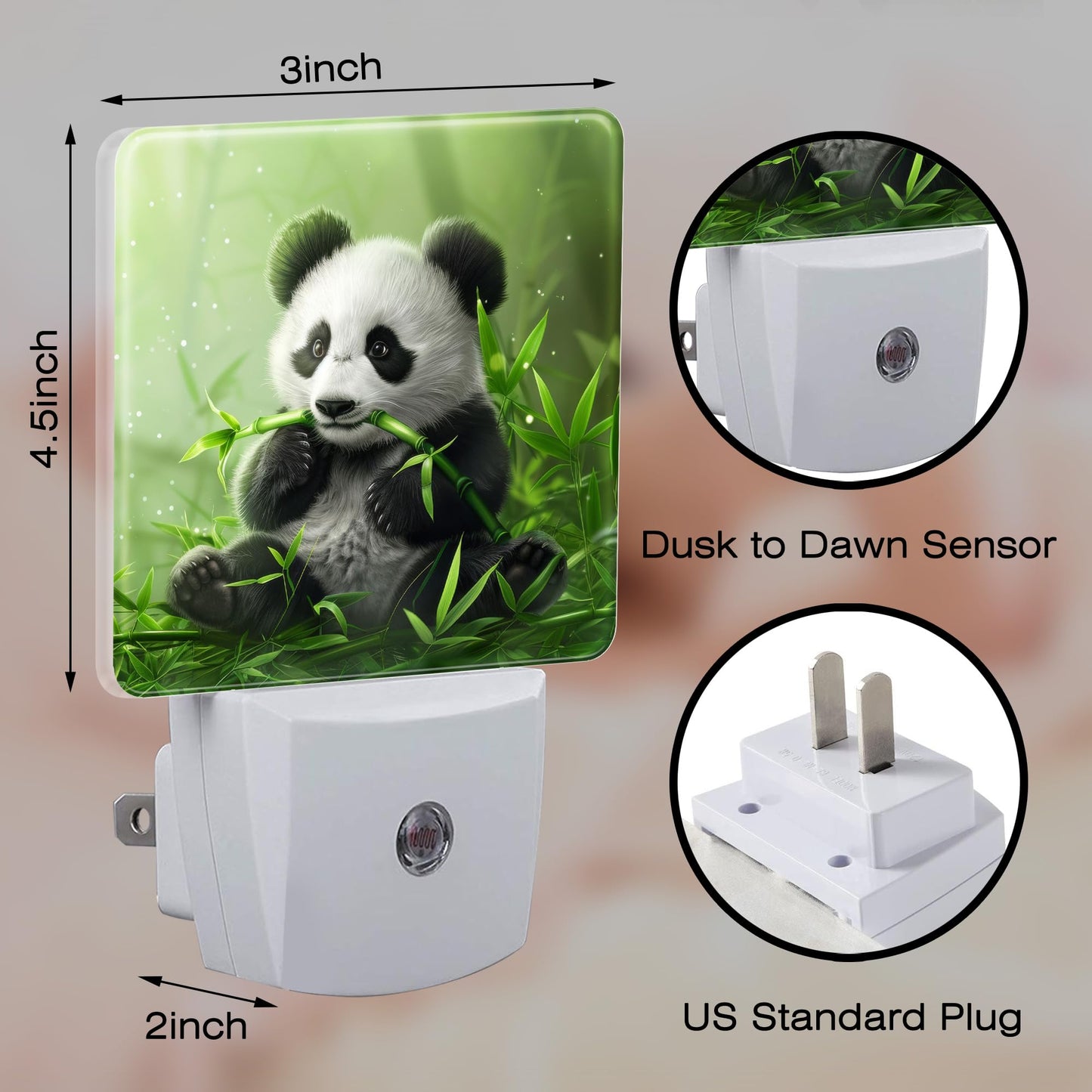 sndheke Cute Panda Eating Bamboo Night Light, Natural Animal Green Leaves Dusk to Dawn Night Light Plug in, 0.5W Energy Saving Sleep Friendly NightLight for Kids Boys Girls Home Decor