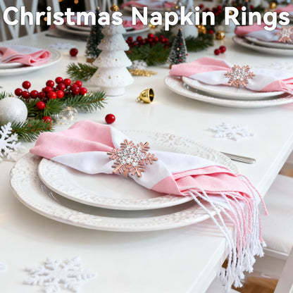 ZeeDix Christmas Snowflake Napkin Rings Set of 12- Rose Gold Rustic Dinner Tables Setting Decoration for Wedding Receptions, Christmas Holiday Party Dinner Parties
