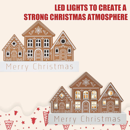 Christmas Decorations for Home LED Lighted Merry Christmas Decor Wooden Ski Lodge Holiday Signs Indoor Rustic Farmhouse Tabletop Block Xmas Party Gift