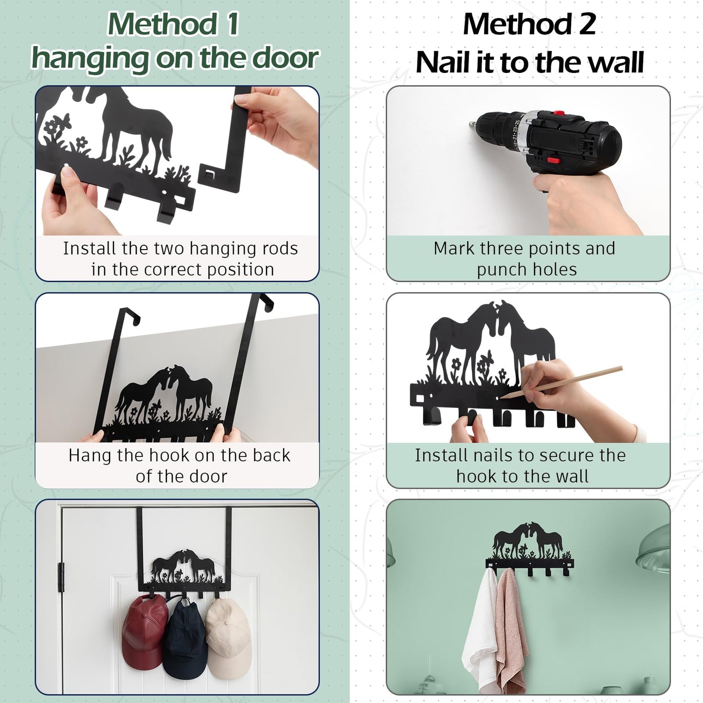 Reallnaive Horse Over the Door Hooks Bathroom Decor Hanger Wall Mount Rack Holder for Towel, Hat, Coat, Cloth, Keychain, Bag, Christmas Party Gift