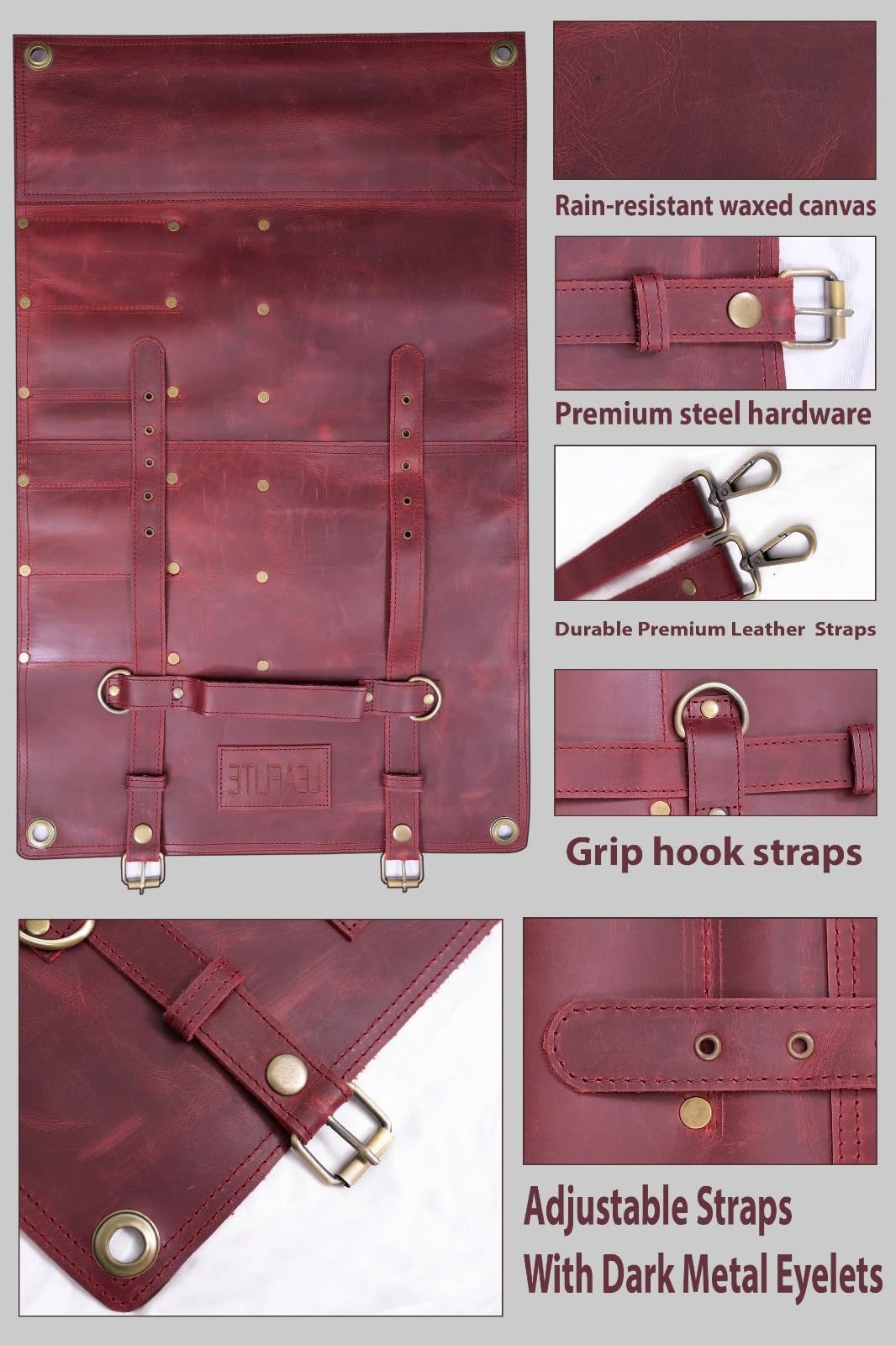 Leaflite Leather Knife Roll Bag – Chef Knife Bag with 7 Pockets – Durable Crazy Horse Leather Knife Roll for Professional Chefs – Portable Knife Storage Case