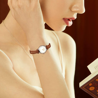 BUREI Women's 22mm Small Dial Quartz Watch, Lightweight Women Watch,Japan Quartz Movement, Brown Handmade Leather Strap, Ideal Gift for Women Mom
