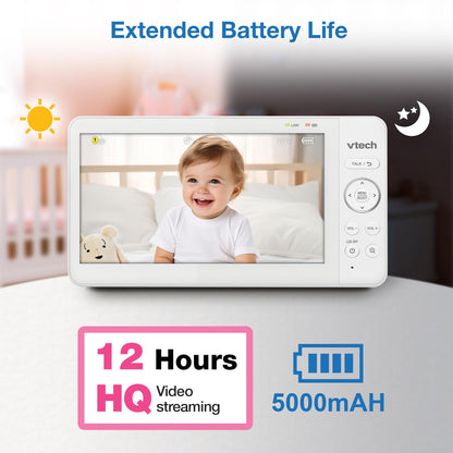 VTech [2025 Upgrade] Baby Monitor with 7" IPS Screen, Pan Tilt Zoom Camera, No WiFi Video Baby Monitor with Camera and Audio, Multi-Color Night Light, 2-Way Talk, Lullabies, Advanced HQ Max
