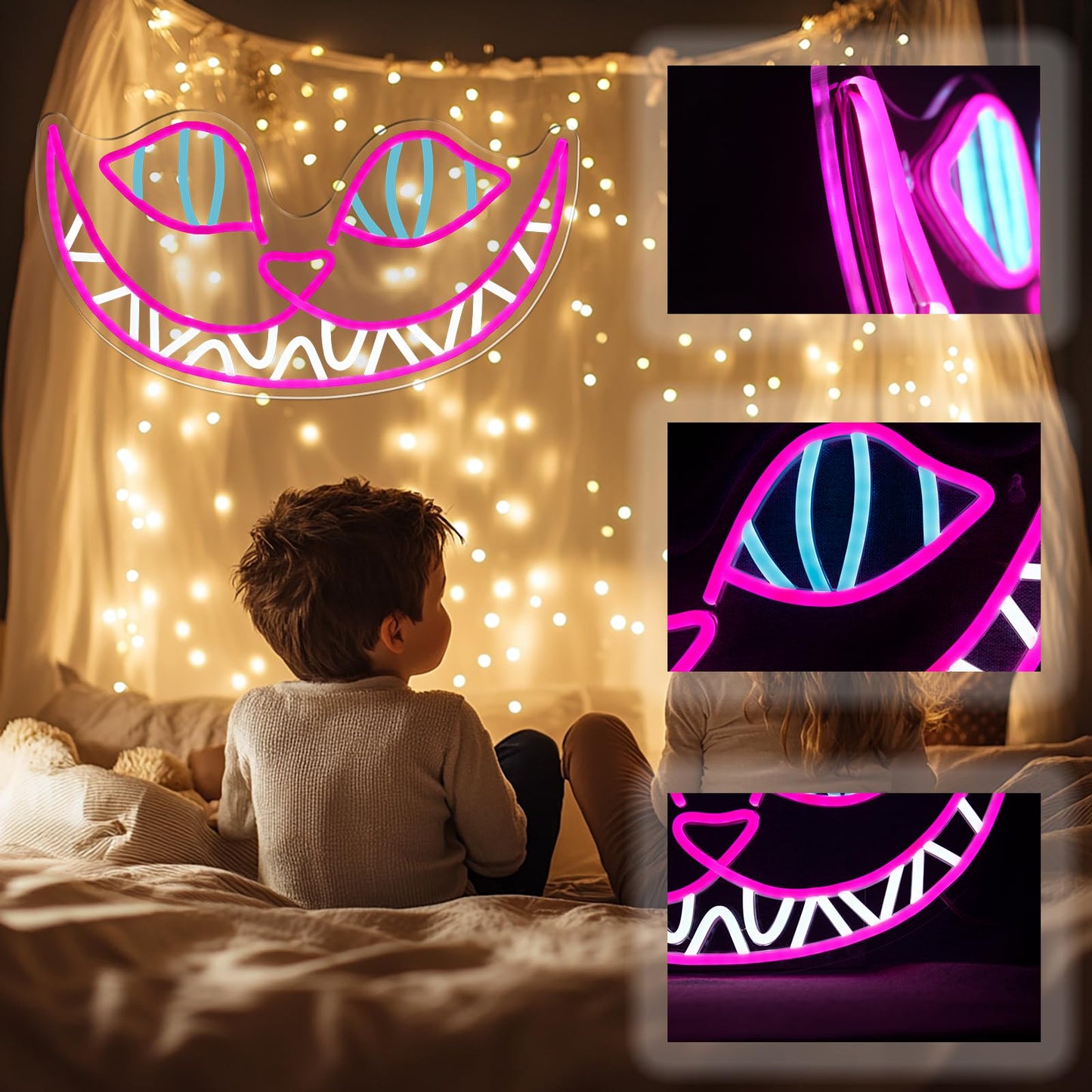 Cheshire Cat Neon Sign, Alice in Wonderland Decor LED Light for Wall, Dimmable Cat Neon Light for Bedroom Man Cave Party Bar, Wonderland Gifts for Kids Birthday Christmas