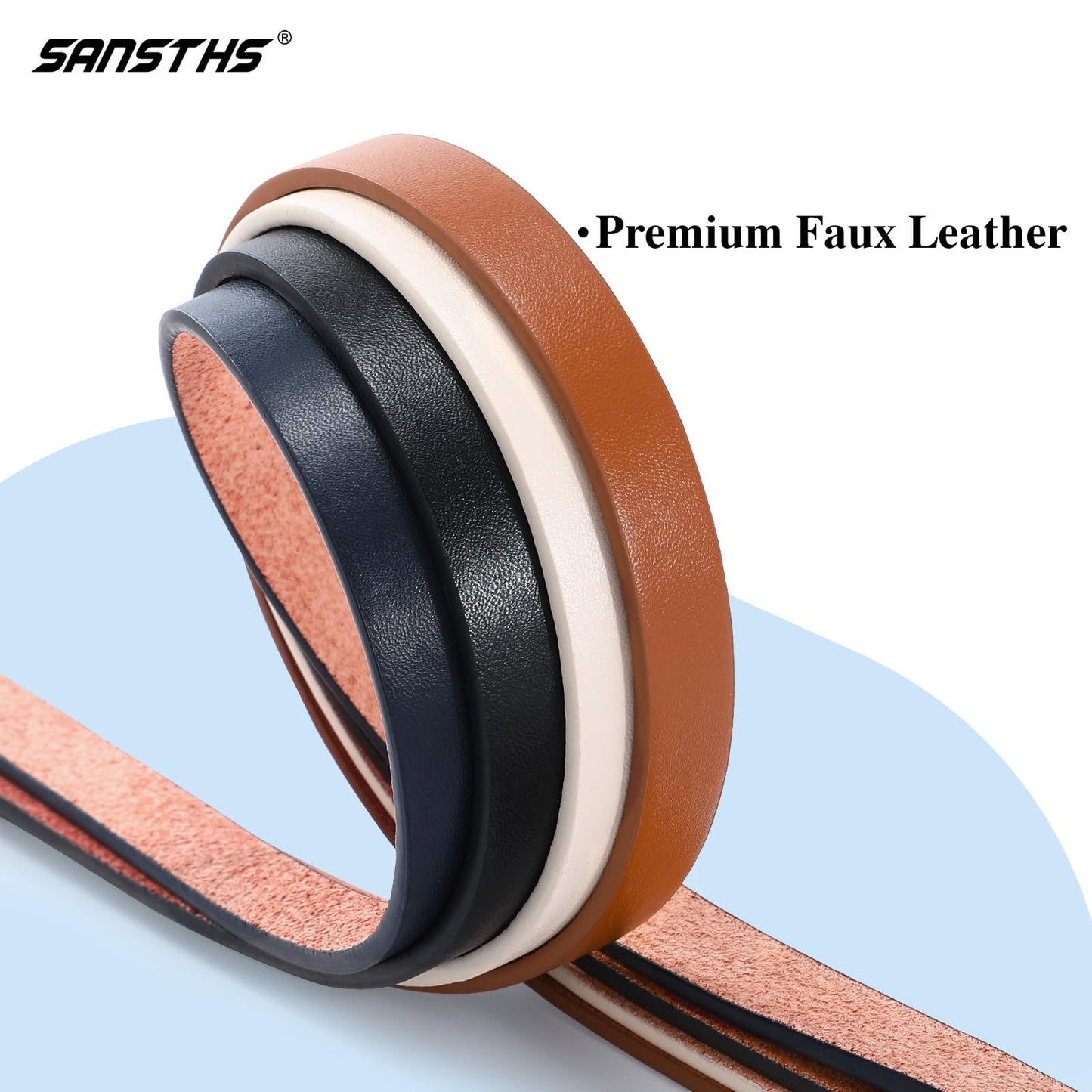 SANSTHS 4 Pack Women Thin Belts for Jeans Dresses Coats Skinny Women Belt with Gold Alloy Buckle, Black+Brown+Blue+Beige M