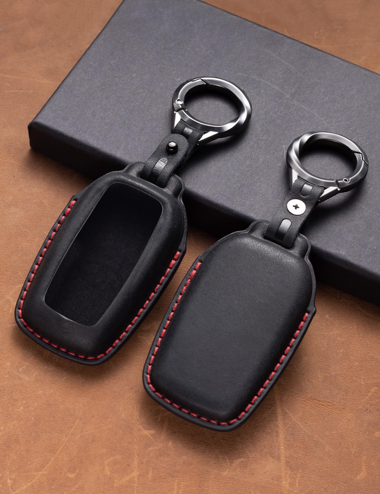 YONUFI for Toyota Key Fob Cover Leather Car Key Fob Case Keychain Compatible for Venza Tundra Rav4 Prime Sienna Corolla Cross Crown Hilux Key Holder -Black