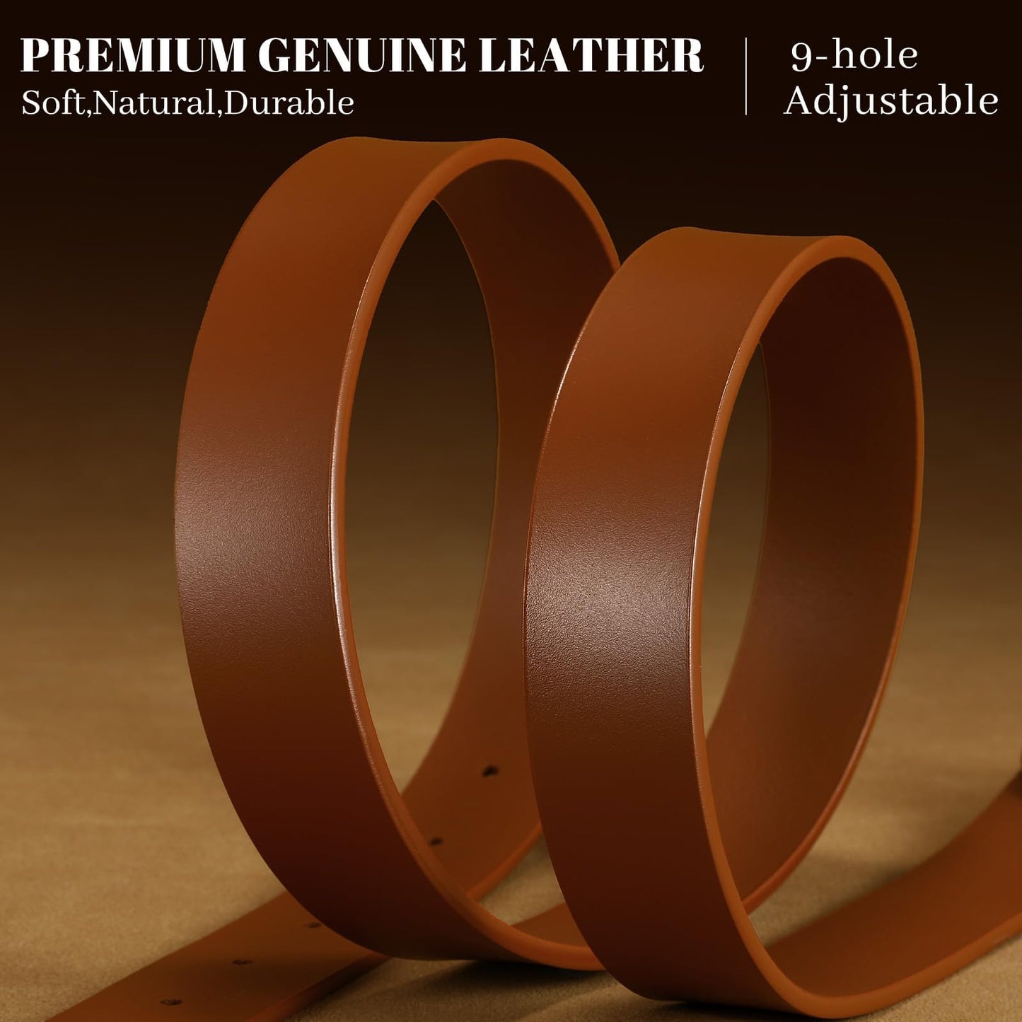 WHIPPY Womens Genuine Leather Belts for Jeans Pants Fashion Vintage Ladies Leather Belt with Gold Buckle, Cognac, S