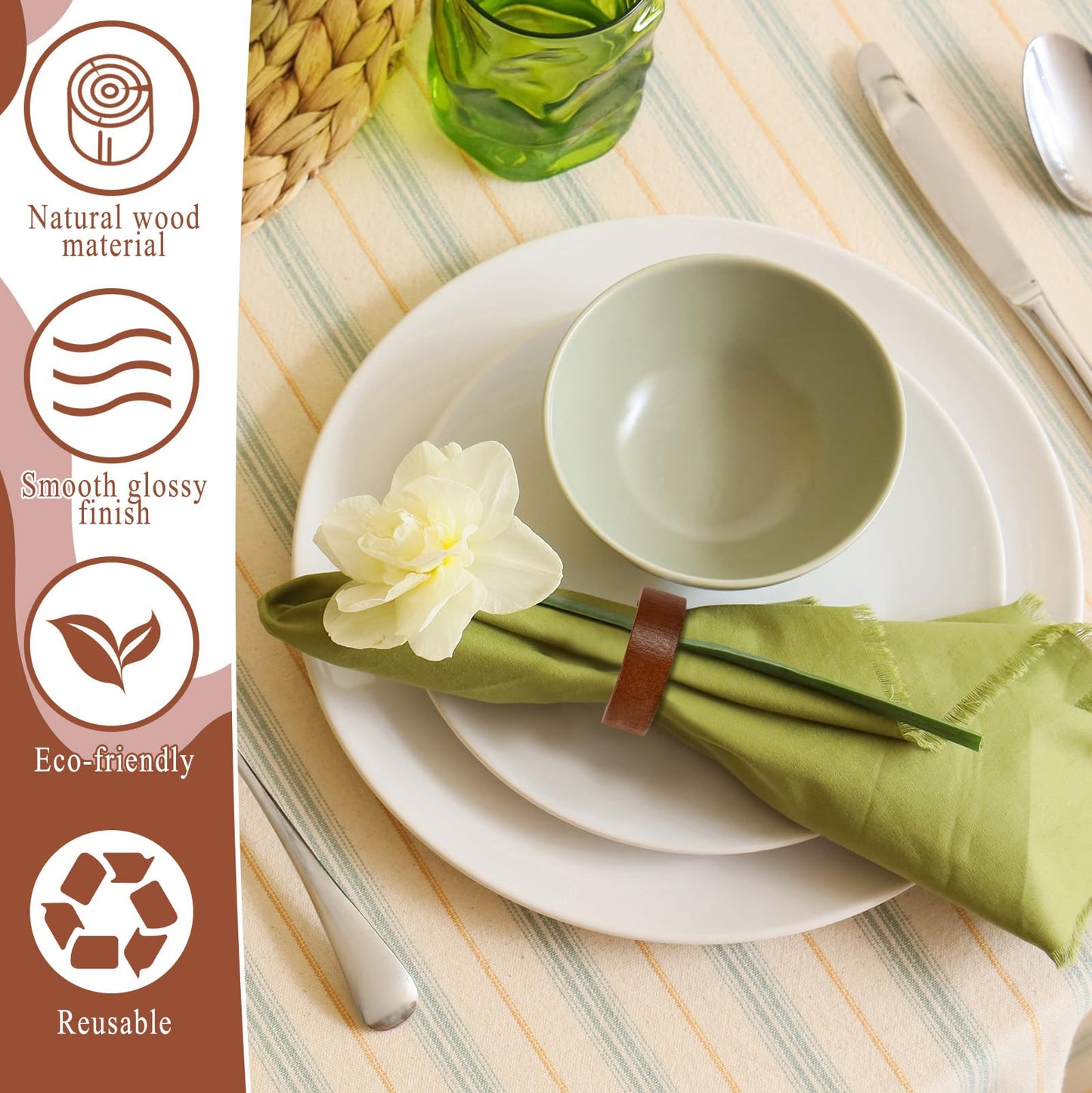 Remerry 24 Pcs Wooden Napkin Rings Handmade Dining Napkin Holder Buckles Farmhouse Semicircle Serviette Ring for Xmas Gathering Everyday Use Harvest Wedding Table Setting (Wood Color)