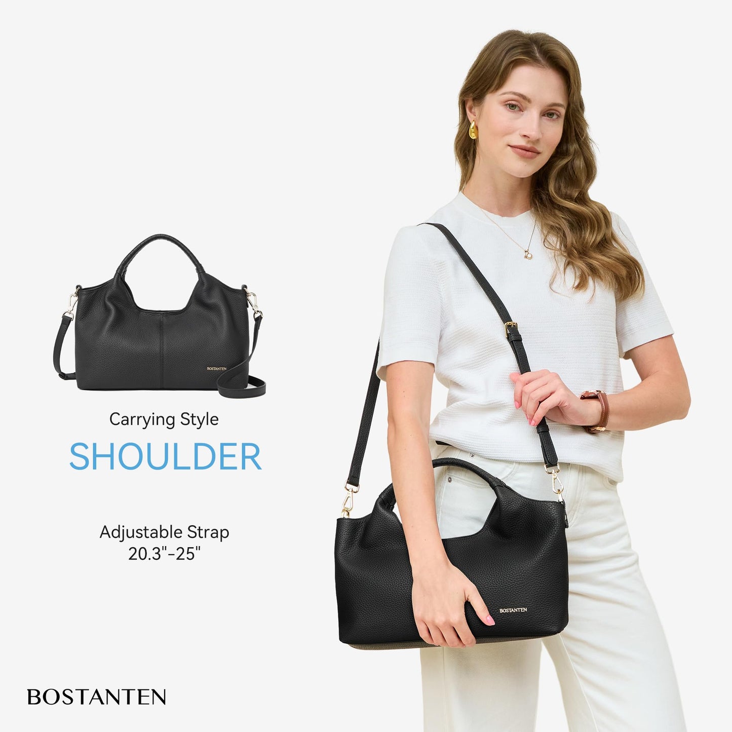 BOSTANTEN Genuine Leather Purses for Women Designer Handbags Crossbody Shoulder Bags Top Handle Satchel Black
