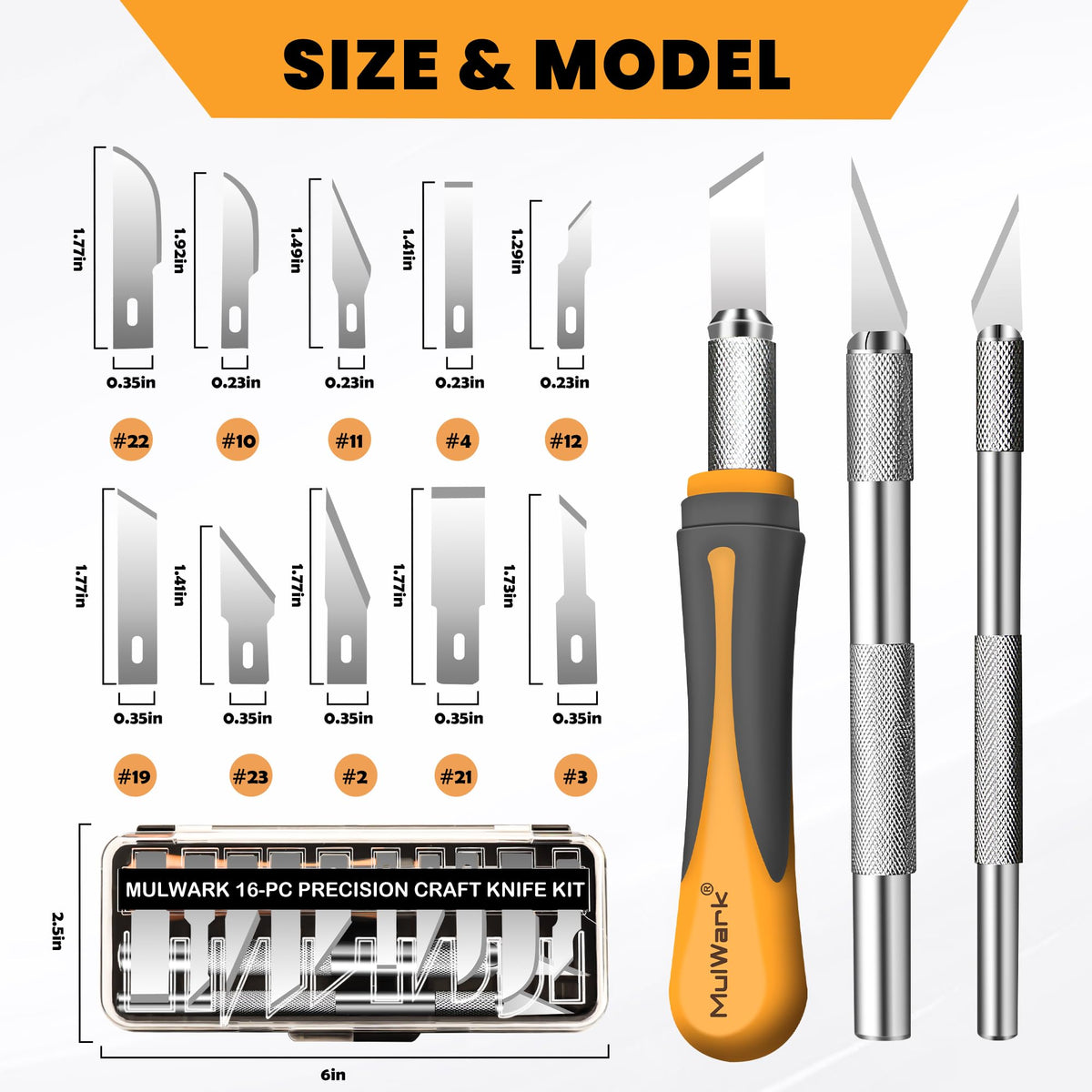 MulWark Exacto Knife Set | Craft Knife Kit | 16pc Precision Craft Hobby Kit with Razor Sharp Knives for Wood, Crafting, Leather, Scrapbooking & Modeling