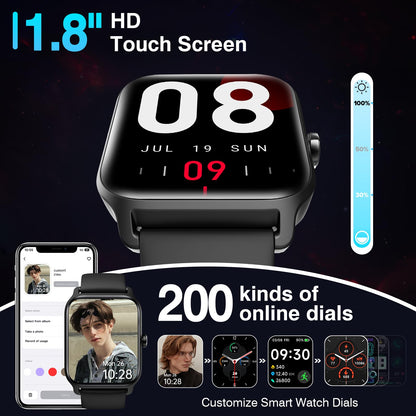 Smart Watches for Women Men, 2025 Smartwatch 1.8'' Alexa Fitness Tracker Smart Watch Compatible for Android iPhone with Bluetooth Call (Answer/Make), IP68 Waterproof Heart Rate/Sleep/SpO2 Monitor 110+