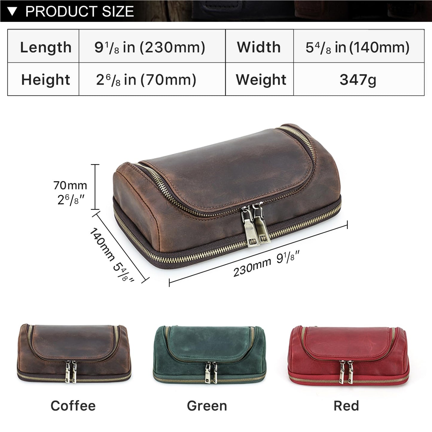Hiram Handmade Crazy Horse Leather Tech Organizer Travel Case – Accessories Organiser Bag for Laptop, Tablet & Cell Phone, Double Compartment Charger Organizer Travel Case Coffee