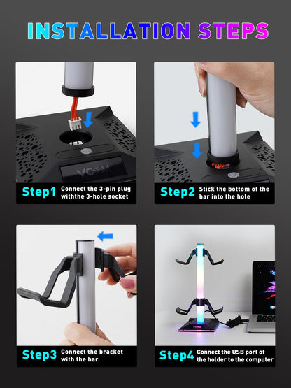 V VCOM RGB Gaming Headphones Stand with 2 USB Ports Headset Stand with 10 Light Modes and Non-Slip Rubber, Suitable for All Earphone Accessories, Best Gift for Husband, Kids, Boyfriend