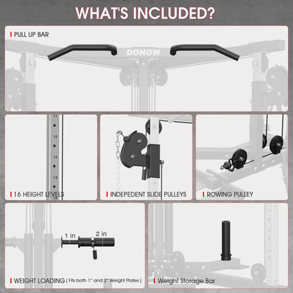 DONOW Cable Crossover Machine, Cable Fly Machine Home Gym System Workout Station with Dual Pulley System Pull-Up Bar Cable Bar and LAT Pull Down System