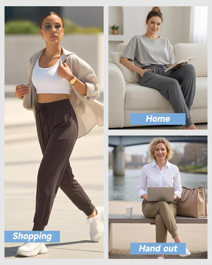 TNNZEET Women's Joggers with Pockets - High Waisted Sweatpants Tapered Leg Drawstring Lightweight Athletic Pants Black