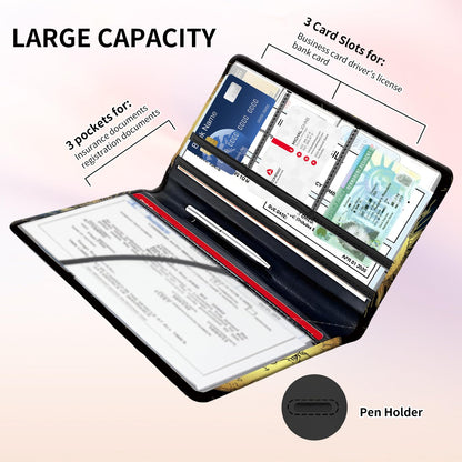 BAUCIWLD Premium Car Registration and Insurance Card Holder, Cute PU Leather Car Document Holder, Vehicle Glove Box Car Organizer with Magnetic Closure for Driver License, Cards Golden Sun and Moon