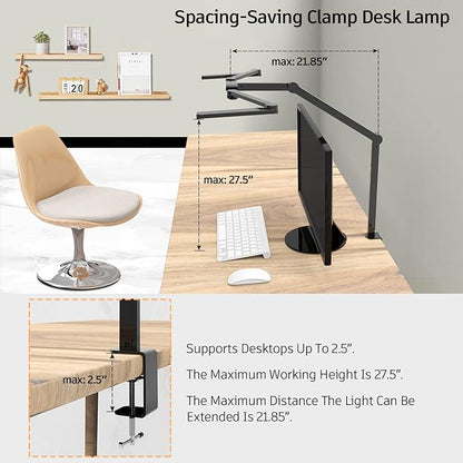 Transformable LED Desk Lamp, 41.5" Large Architect Desk Lamp with Clamp, 3 Light Bars Desk Light for Home Office, 24W Auto Dimming Office Lighting Table Light for L Shaped Desk