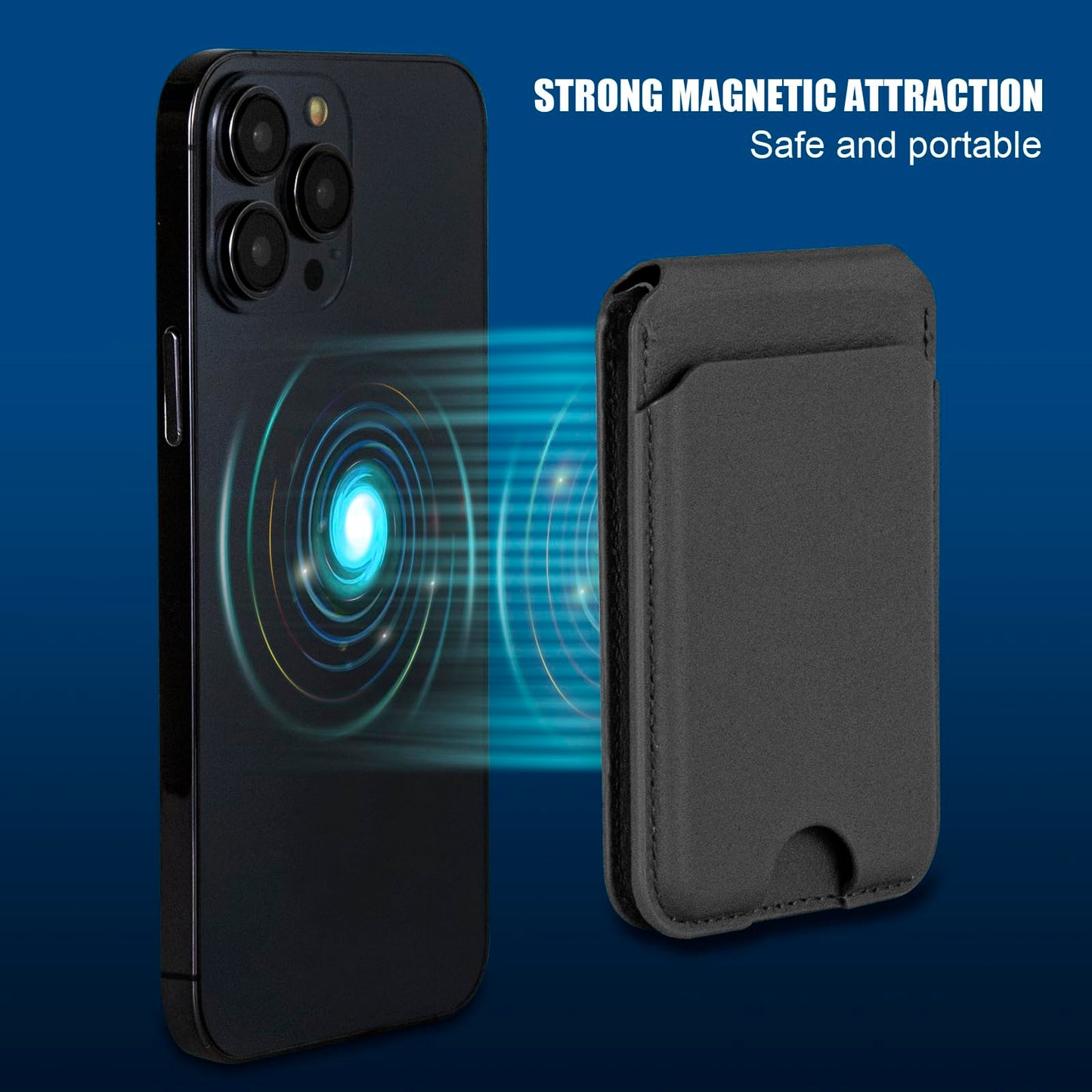Rumwot for MagSafe Phone Wallet, Genuine Leather Magnetic Card Holder for iPhone, Magsafe Phone Wallet with Adjustable Bracket, 3 Card Holders, Compatible with iPhone 16/15/14/13/12 Series (Black)
