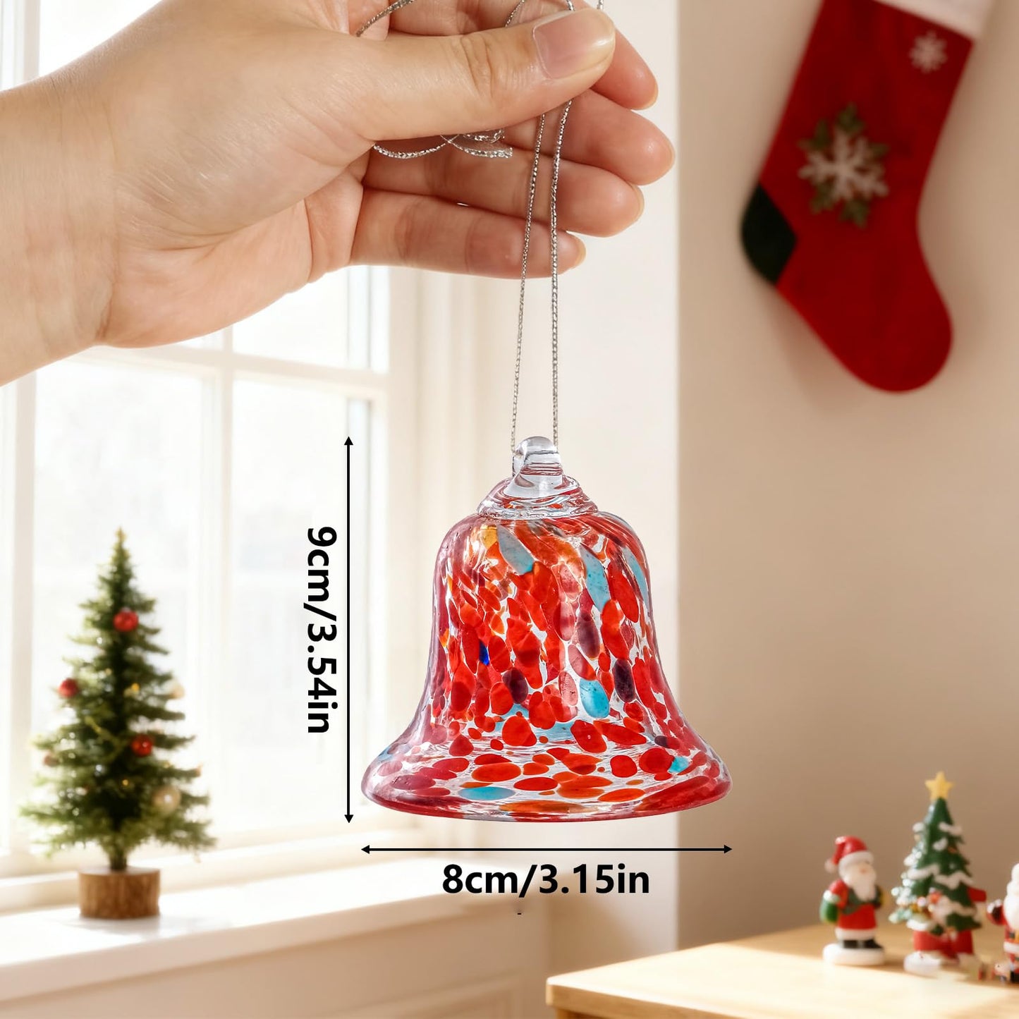 3 Pcs Red Glass Hanging Bell Ornaments for Garden, Patio, and Home